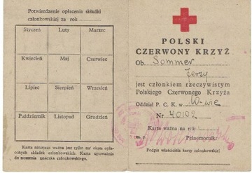 Polski Czerwony Krzyż - Legitymacja Oddz Warszawa