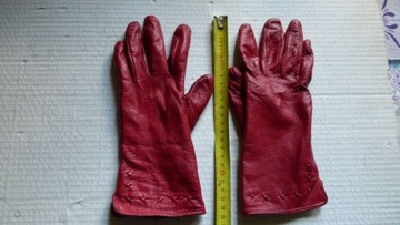 Rękawiczki damskie skórzane czerwone ocieplane 8,5