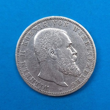 Wirtembergia 5 marek 1893, Wilhelm II, Ag 0,900 