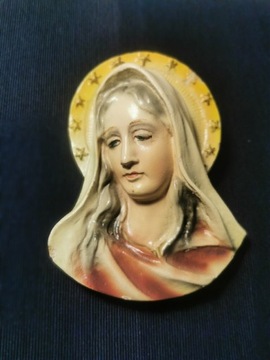 Stara gipsowa figurka Matki Boskiej do zawieszenia
