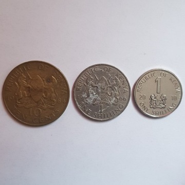 Monety Kenia 10 centów 1984, 1 szyling 1966 i 2010