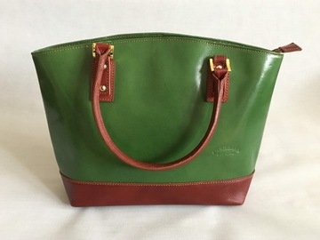 Brązowo-zielona elegancka torebka skórzana A4