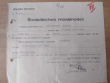 Poświadczenie moralności Krobia 1945