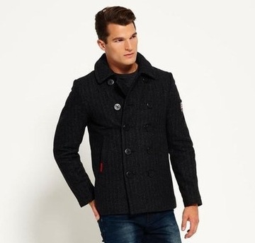 SUPERDRY WOOL PEACOAT M/L gruby płaszcz wełniany