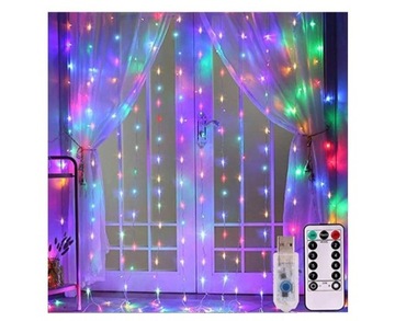 Girlanda, kurtyna 200led 3x2m, kolorowa.nowa.