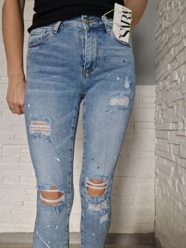 Spodnie jasne jeansowe m.sara przetarcia XS