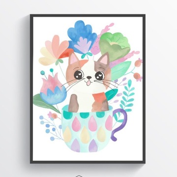 Plakat Kotek w kwiatach