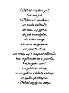 Plakat chrześcijański cytat Hymn o miłości 30x40