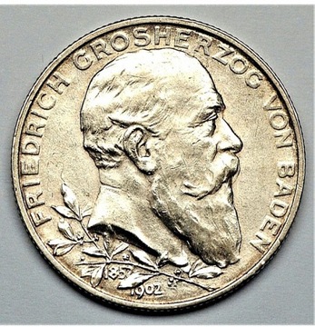 Moneta Niemcy Badenia 2MK 1902r 