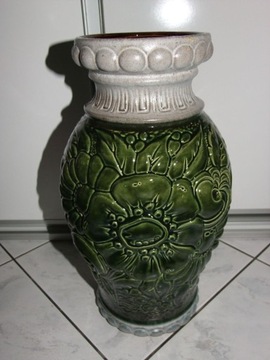 Piękny stary ceramiczny wazon-zgnito zielony+szary