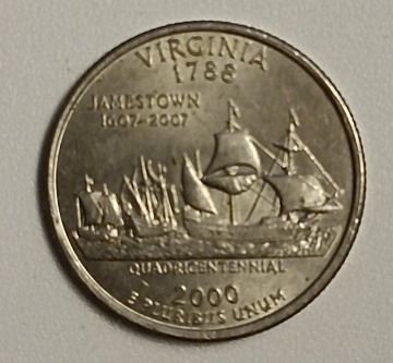 Rzadka Moneta USA QUARTER VIRGINIA 25 CENTÓW 2000