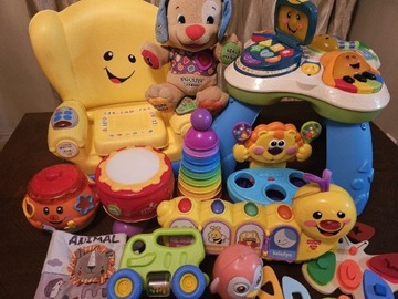 Zestaw Fisher Price j.polski stolik krzesełko miś 