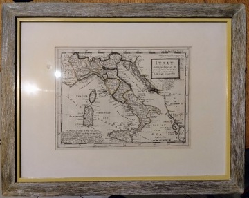 Włochy mapa, miedzioryt 27x21 (wycisk) ramka 48x38