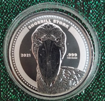 1000 Franków Shoebill Stork srebro 999 z 2021 rok.