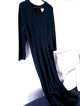 Długa czarna sukienka XS 34 rękaw 3/4 elegancka 