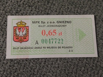 Bilet komunikacja MPK Gniezno 0.65 zł 