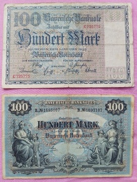 100 marek Niemcy, Bawaria 1900/1922r. (2 szt)