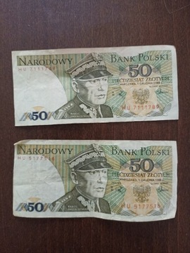 2 banknoty nominał 50zł 1988rok Świerczewski 