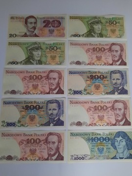 N126- ZESTAW BANKNOTÓW PRL OD 20 ZŁ DO 1000 UNC