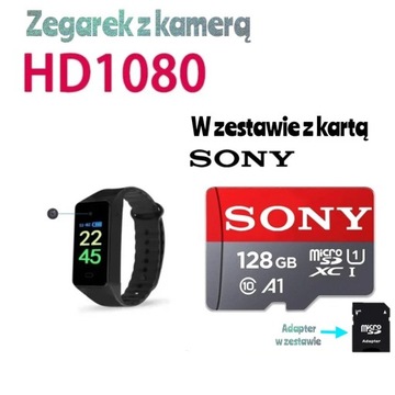 Smartband Mini zegarek z kamerą HD 1080P + Karta MicroSD Sony 128GB