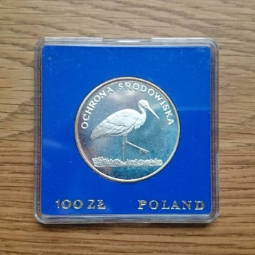 Ochrona Środowiska - Bocian. Moneta 100 zł 1982
