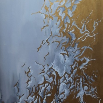Abstrakcja obraz olejny złoto szarość 60x120 cm