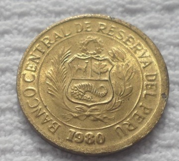 Peru 1 sol de oro złote słońce 1980 KM# 266.2