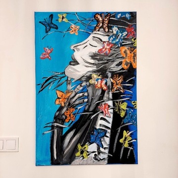 Kobieta i motyle Obraz akrylowy 60x90