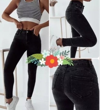 Spodnie jeansy damskie elastyczne wysoki stan XS