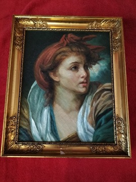 Stary obraz na płótnie sygnowany portret 