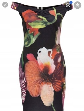 Sukienka Body fliropadające ramiona w kwiaty mini 