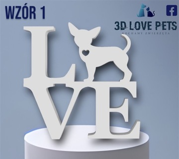 Figurka, napis 3D Love Chihuahua pies (4 wzory)