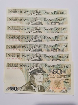 Banknoty 50 złotych 1988r. krzywo ścięte UNC , (3)