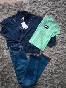 Nowy zestaw Tommy Hilfiger 128cm rurki jeans bluza