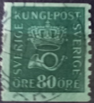 Znaczek pocztowy Szwecja 1920r.Korona i róg trener