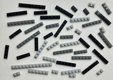 Klocki Lego plate szare i czarne 1x2 1x4 1x6 1x8