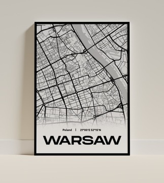 Plakat mapa Warszawa A3