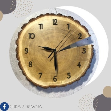 Zegar z drewna 30cm (brzoza, dąb, wiąz) rękodzieło