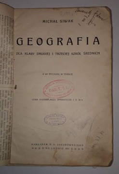 GEOGRAFIA dla II i III klasy M. Siwak - 1911 antyk