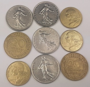 Francja - zestaw monet - 9 szt