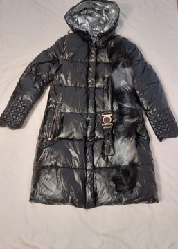 Nowy zimowy płaszcz kurtka ciepła kaptur futerko 
