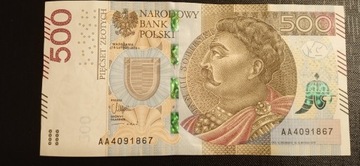 Banknot 500 zł Seria AA Stan obiegowy