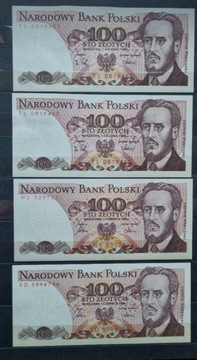 Banknoty 100 zł Ludwik Waryński 1986,1988 bankowe