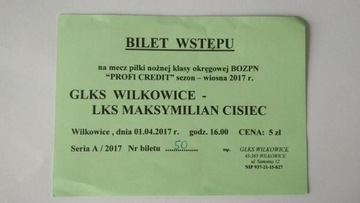 Bilet GLKS Wilkowice 