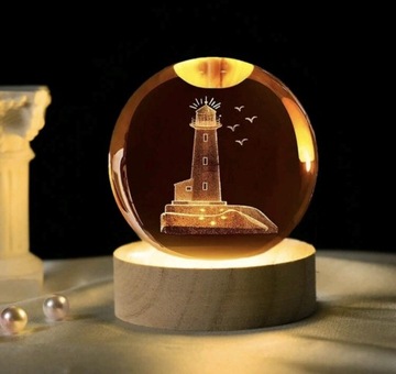 Oświetlana Kula 3D z Grawerowaną Latarnią Morską