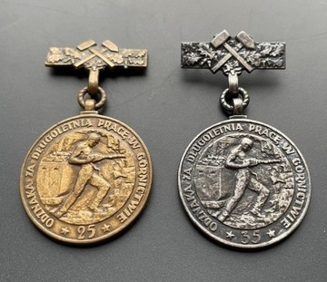Odznaki za długoletnią pracę w górnictwie (brązowa i srebrna) PRL