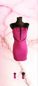 Czarno - różowa ołówkowa sukienka S 