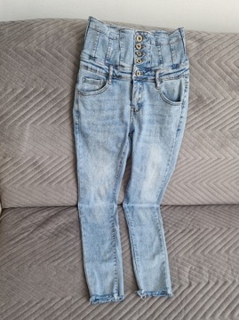 Spodnie Damskie rurki jeansowe wysoki stan 38