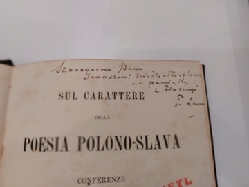 Książka Teofilo Lenartowicz z dedykacją 1886