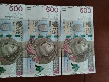 Banknoty 500 zł 8 kolejnych banknotow
